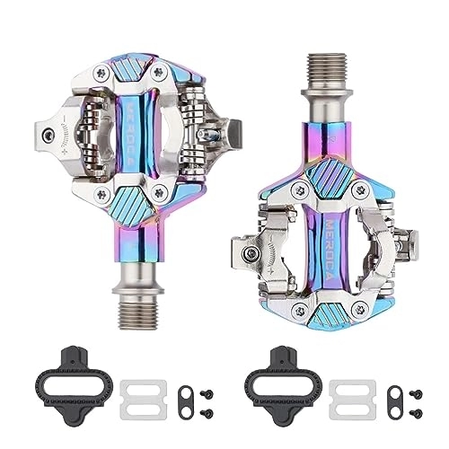 Mountain Bike Pedal : Mountain Bike Locking Pedals Aluminum SPD Self-Locking Pedals With Locking Plate Sealed Bearing Universal 14mm Screw Port Easy Clip In & Out (Color : Colorful)