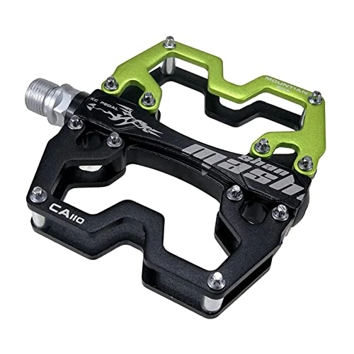 Mountain Bike Pedal : MTB Mountain Bike Pedals Aluminum Alloy Non-Slip Bike Pedals CR-MO 9 / 16" Spindle, Sealed Bearings Ultra-Light Flat Wide Pedal for MTB BMX, Black&Green