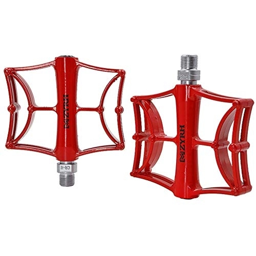 Mountain Bike Pedal : Mtb Pedals Road Bike Pedals Mountain Bike Flat Pedals Non-Slip Wide Platform Mountain Bike Pedals Aluminum Alloy Flat Bicycle Pedals (Color : Red, Size : Free size)