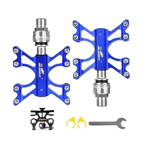 Mountain Bike Pedal : MTB Ultra-Light Pedals 9 / 16" Aluminum Alloy CNC Quick Release Buckle Pedals 3 Sealed Bearings With Pedals Storage Bracket For Road Bikes Mountain Bike Folding Bicycle (Color : Blue)