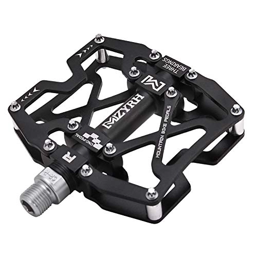 Mountain Bike Pedal : Mzyrh Mountain Bike Pedals, Ultra Strong Colorful CNC Machined 9 / 16" Cycling Sealed 3 Bearing Pedals (Black Black)