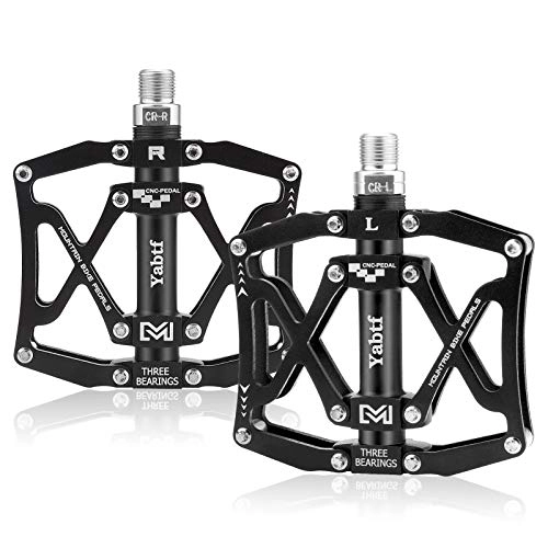Mountain Bike Pedal : NC Bicycle Pedals, Mountain Bike Road Bike Pedals with 3 Sealed Bearings, Aluminium Bicycle Pedal with Non-Slip Wide Platform Pedal, 9 / 16 Inch