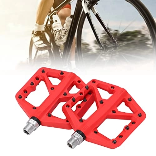 Mountain Bike Pedal : Nofaner Bike Pedals, 1 Pair Bike Footpegs Anti Slip Nylon Fiber Bike Flat Pedals Cycling Accessories for Road Mountain Bike(red)