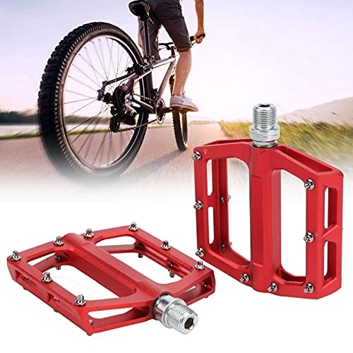 Mountain Bike Pedal : Nofaner Bike Pedals, 2pcs Mountain Cycling Pedals Non‑Slip Aluminum Alloy Lightweight Bike Flat Pedals Cycling Parts Replacement Accessories(red)