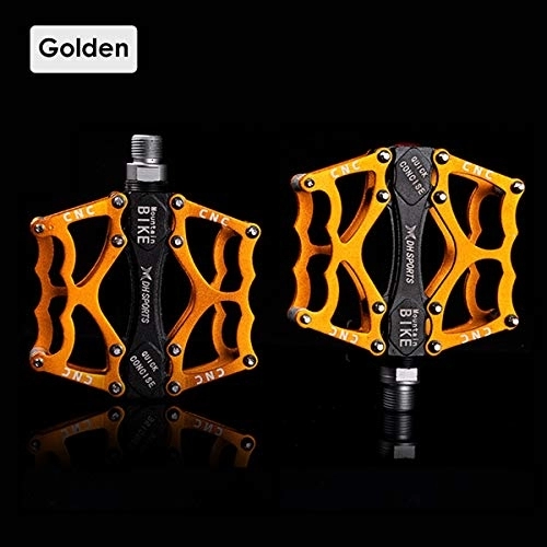 Mountain Bike Pedal : Nosii Mountain Bike Accessory Pedals Aluminum Alloy MTB Sealed Bearing Pedals 9 / 16 in (Color : Gold)
