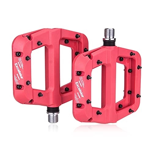 Mountain Bike Pedal : Nylon Fiber Bicycle Pedal Ultralight Wide Bearing Pedal Flat Platform Pedals 9 / 16 Inch Bearing Pedals Mountain Bike Pedal Bike pedals (Color : Red)