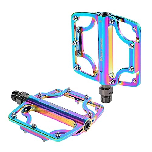 Mountain Bike Pedal : Pedals Mountain Bike Pedals MTB Pedals Bicycle Flat Pedal, 3 Sealed Bearings Colorful Pedals With 14 Anti-Skid PINS, Waterproof & Dustproof Spindle For Mountain Road Bikes, Road Folding Bikes (1Pair)