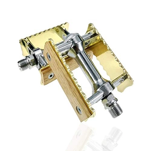 Mountain Bike Pedal : Retro Mountain Bike Pedals Aluminum Alloy Bearing Pedal Bicycle Flat Wooden Color Gold