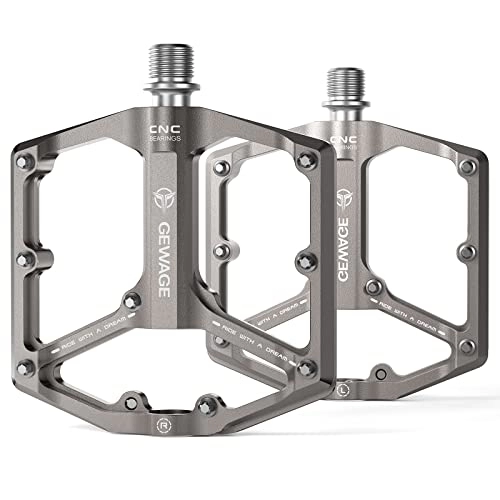 Mountain Bike Pedal : Road / Mountain Bike Pedals - 3 Bearings Bicycle Pedals - 9 / 16” CNC Machined Flat Pedals with Removable Anti-Skid Nails (Titanium)
