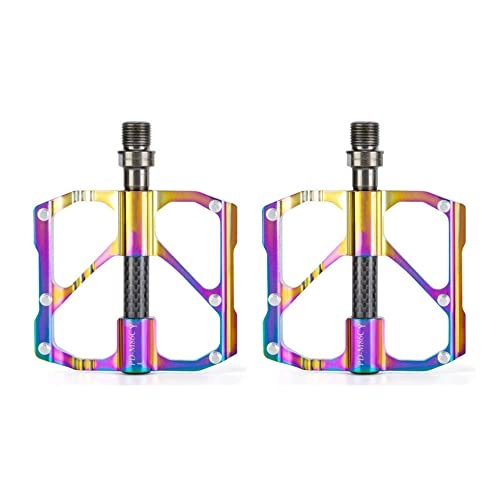 Mountain Bike Pedal : ROADNADO 3 Bearing Mountain Bike Pedal, Aluminum Alloy Pedal Bike Pedal Carbon Shaft Wrap, Lightweight Double-sided Stepping Non-Slip Cycling MTB Road Bike Left &Right Set（Colorful