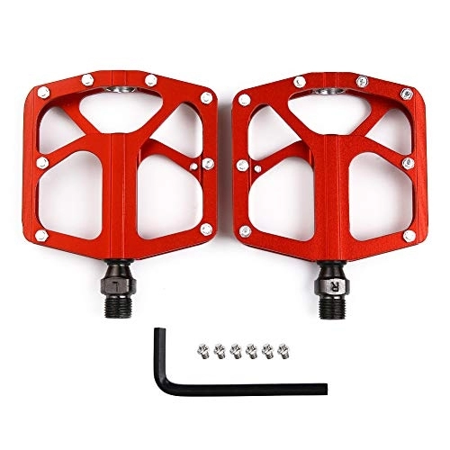 Mountain Bike Pedal : SANON Road Mountain Bike Pedals Cycling Platform Pedals 1Pair Durable Aluminum Alloy Flat Pedal With Sealed Bearing 9 / 16 (Red)