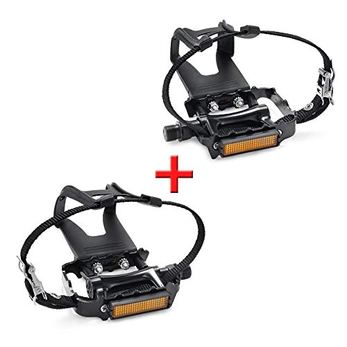 Mountain Bike Pedal : SEQI Bike Pedals with Clips and Straps for Outdoor Cycling and Indoor Stationary Bike 9 / 16-Inch Spindle Resin / Alloy Bicycle Multi-Purpose Pedals (Black)