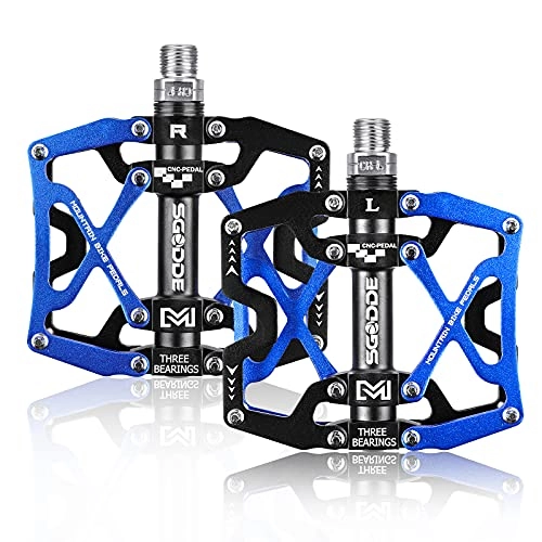Mountain Bike Pedal : SGODDE Mountain Bike Pedals Bicycle Pedal, Bike Pedal Bicycle Platform Flat Pedals Cycling Sealed Bearing Aluminum Alloy Pedal for Road Mountain BMX MTB 9 / 16'' Black & Blue