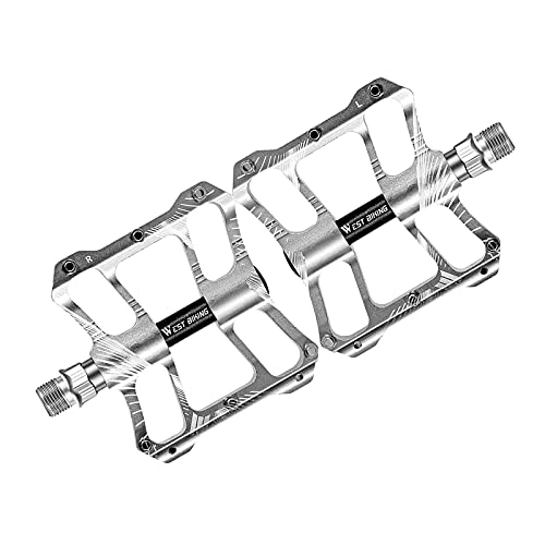Mountain Bike Pedal : Sharplace Flat Bike Pedals MTB Road 9 / 16 inch 3 Sealed Bearings Bicycle Pedals Universal Mountain Bike Pedals Wide Platform Replacement Components Parts - silver