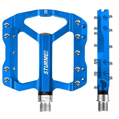 Mountain Bike Pedal : STURME Bicycle Pedals, with 3 Sealed Bearings CNC Aluminium MTB Pedals, 9 / 16 Inch Non-Slip Anti-Dust Pedals Bicycle for Mountain Bike / Road Bike / E-Bike / BMX / City Bicycle Pedals (Blue)