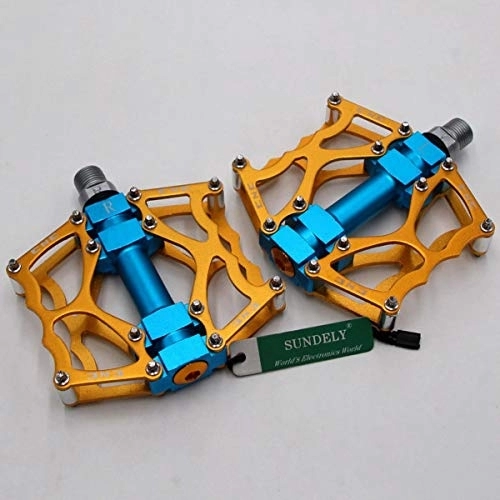 Mountain Bike Pedal : SUNDELY® 9 / 16” Mountain Bike Platform Pedals Flat Sealed Bearing Bicycle Pedals Gold+Blue