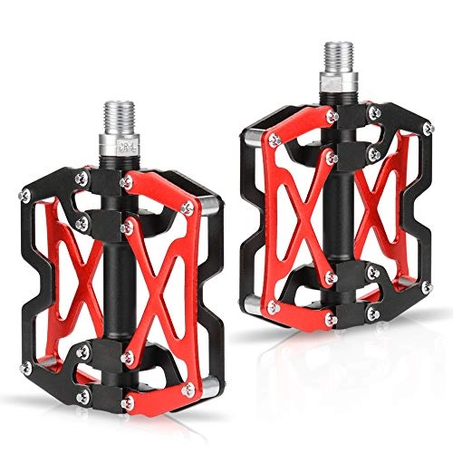Mountain Bike Pedal : SupreGear Bike Pedals, Aluminum Alloy Durable Platform Bicycle Pedals for Cycling Mountain Bike Road Bike Folding Bike, 9 / 16" Spindle Universal Fit Non-Slip (Black-Red)
