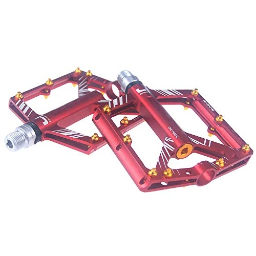 Mountain Bike Pedal : Sxmy Mountain bike pedal 4-bearing bicycle pedal, aluminum alloy pedal nail, light weight, Red