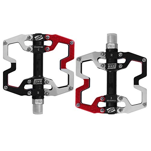 Mountain Bike Pedal : SYLTL Bicycle Pedal, Aluminum Alloy Mountain Bike Pedals General Riding Road Bike Hybrid Pedals Antiskid, blackred