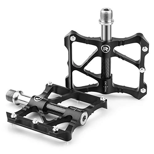 Mountain Bike Pedal : Tabiger Bike Pedals, Set of 2 Aluminum Alloy Cycling Hybrid Pedals for Mountain Road City Bikes, 9 / 16" Thread Spindle, Fits Most Adult Bicycles, Non-Slip, Black Pair