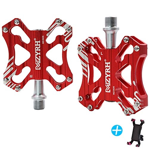 Mountain Bike Pedal : TO.1 Bicycle Cycling Pedal Aluminium Alloy Anti-slip Ultralight Comfortable Security Bicycle Bike Pedal For Universal Pedal (incidental Mobile Phone Rack), Red