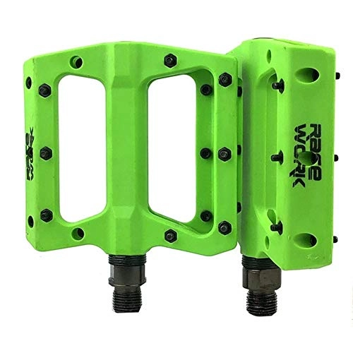 Mountain Bike Pedal : WENYOG Bike Pedals Concise Composite Flat MTB Mountain Bicycle Pedals Nylon Fiber Big Foot Road Bike Bearing Pedales Bicicleta Mtb 06 (Color : Green)