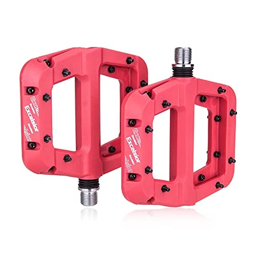 Mountain Bike Pedal : WENYOG Bike Pedals MTB Bike Pedals Non-Slip Nylon fiber Mountain Bike Pedals Platform Bicycle Flat Pedals 9 / 16 Inch Cycling Accessories (Color : Red)