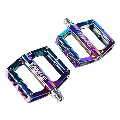 Mountain Bike Pedal : WENYOG Bike Pedals Oil Slick Mountain Bicycle Pedals MTB Platform Aluminum Road Bike Pedals Bearing Anti-Silp Folding Bike Pedals Bicycle Parts 06 (Color : Rainbow)