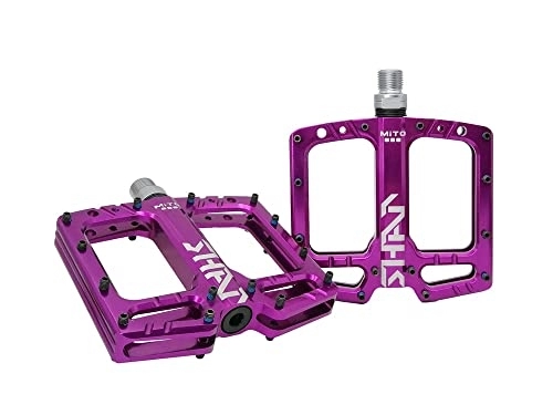 Mountain Bike Pedal : WENZI9DU Ultra-light Mountain Bike Pedal Seal 3 Bearing Polished Hollow Non-slip Flat Feet Mtb Bicycle Pedals Riding Equipment Parts (Color : Purple)