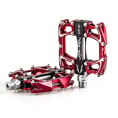 Mountain Bike Pedal : WJH Bicycle Pedals, Mountain Bike Lightweight Anti-slip and Durable Pedals, Titanium Alloy Bearing Pedals with Large Treads, Outdoor Riding Ankles, Red