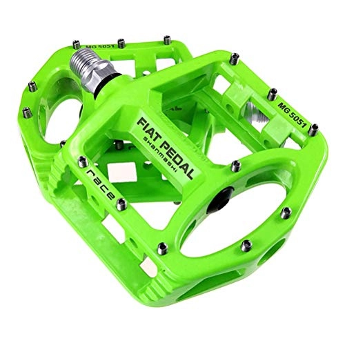 Mountain Bike Pedal : WMM Mountain Bike Non-Slip Pedals, Bicycle Alloy Flat-Platform Bearing Pedals 9 / 16 inch Surface for Road BMX MTB (Color : Green)