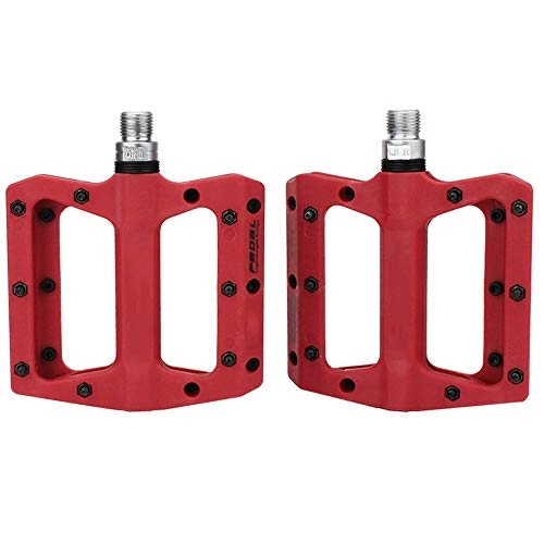 Mountain Bike Pedal : WMMDM Mountain Bike Non-Slip Palin Pedals, Bicycle nylon Flat-Platform 9 / 16 inch Bearing for Road BMX MTB (Color : Red)