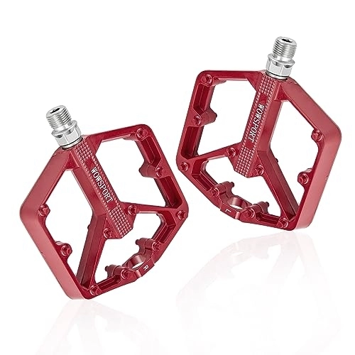Mountain Bike Pedal : WOWSPORT MTB Pedals Mountain Bike Pedals Flat Lightweight Pedals with Anti-Skid Nails for Road Mountain BMX MTB Bike Red