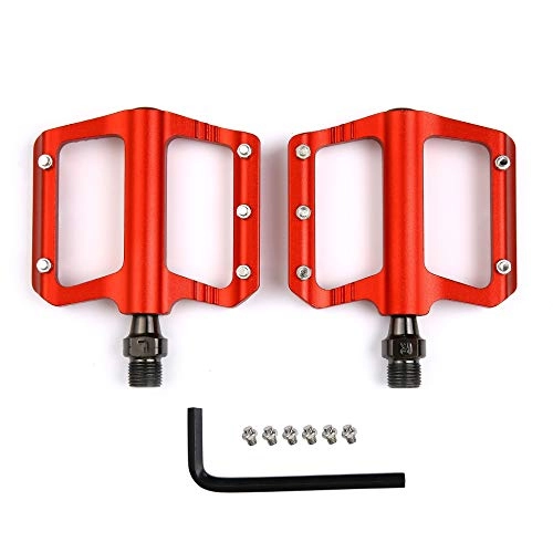 Mountain Bike Pedal : WSBBQ Mountain Bike Pedals, 3 Bearing Composite 9 / 16 Bicycle Pedals High-Strength Non-Slip Surface for Road BMX MTB Fixie Bikes flat Bike, Alloy, Red
