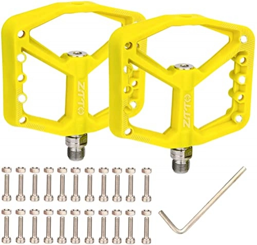 Mountain Bike Pedal : WTfbeusd Lightweight Flat Platform Bike Pedals Cycling for Universal Mountain Bicycle BMX Cycling Easy Install Accessories (Colour Name : Yellow)