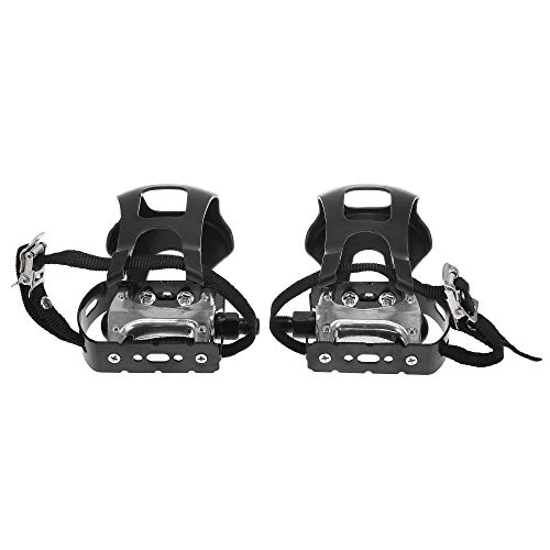 Mountain Bike Pedal : X AUTOHAUX Pair Bike Pedals 1 / 2" Spindle Platform W / Toe Clips Fixed Foot Strap