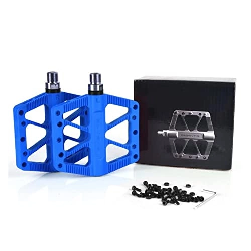 Mountain Bike Pedal : YANGLI WanLiTong Seal Bearings Bike Pedals Non-Slip Durable Steel Mountain Road MTB Flat Platform Cycling Parts Bicycle Accessories (Color : Blue)