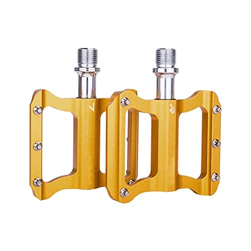 Mountain Bike Pedal : YMBHUO Road Bike Ultra Light Flat Pedal Aluminum Alloy Bicycle Pedal Bearing Non-slip Folding Bicycle Road Bikes JT06 Color Pedals (Color : Gold)
