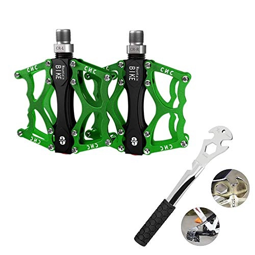 Mountain Bike Pedal : YSHUAI Pedal Wrench, 1-Pair Lightweight Mountain Bike Pedals, Easy to install Bicycle Flat Pedal, Aluminum Alloy Anti-Skid Durable Bicycle Pedal 3 Palin 9 / 16 Inch Sealed Bearing Pedals, Green