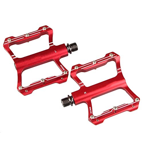 Mountain Bike Pedal : Yuzhijie Bicycle accessories pedal aluminum alloy flat ultra-light wide road mountain bike pedal bearing, Red