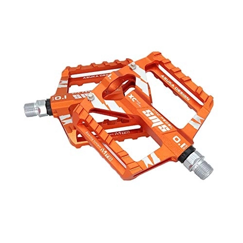 Mountain Bike Pedal : Zeroall 9 / 16" Bike Pedals Ultralight Mountain Bike Pedals Aluminum Alloy Non-Slip Bicycle Pedals with Full Sealed Bearings & 4pcs Anti-Slip Pins, Cycling Wide Platform Pedals(Orange)