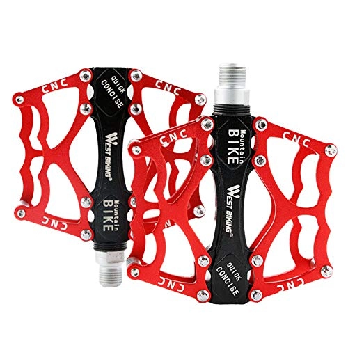 Mountain Bike Pedal : Zeroall Ultralight Bike Pedals 9 / 16" Mountain Bike Pedals Aluminum Alloy Non-Slip Bicycle Pedals with Full Sealed Bearings & 12pcs Anti-Slip Pins, Cycling Wide Platform Pedals(Red)