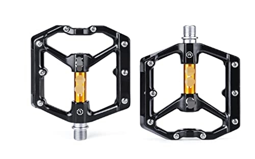 Mountain Bike Pedal : ZHUSHANG SHUANGX Mountain Bike Road Bike Pedal Wear-resistant Non-slip Aluminum Alloy Pedal with Reflector Bicycle Accessories (Color : Black yellow)