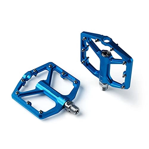 Mountain Bike Pedal : ZWHQ Bike Pedals Mountain Bearing Mountain Bike Pedals Platform Bicycle Flat Alloy Pedals Anti-Slip Pedals (Color : Blue, Size : 10x11.8x1.3cm)