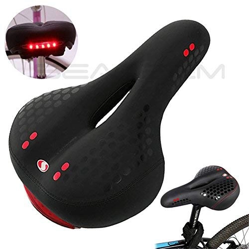 Mountain Bike Seat : 3 Mode LED Taillight Waterproof Mountain Bike Saddle Seat Cover, Comfy Mountain Cycling Seat Cushion Padded, Central Relief Zone Ergonomics Design Fit for Hybrid Stationary Exercise Bicycle (Red, B)
