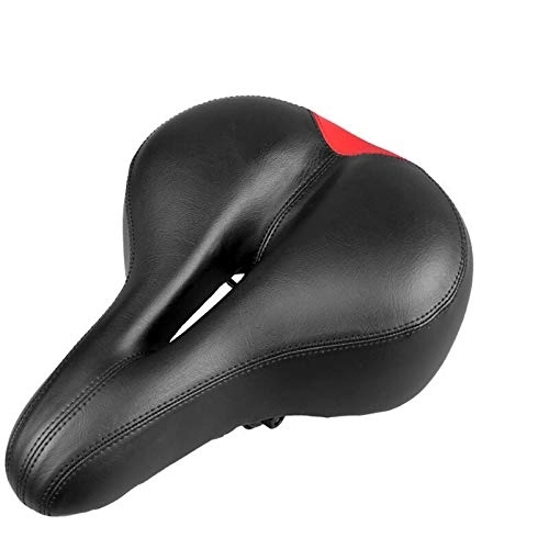 Mountain Bike Seat : ACEACE MTB Bicycle Saddle Soft Thicken Wide Mountain Road Bike Saddle Cycling Seat Pad + Rear Cycling Light Bicycle Accessories (Color : Ordinary red black)