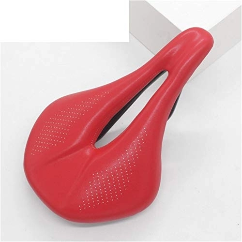 Mountain Bike Seat : Bike Saddle, Mountain Bike Seat Pu+carbon Fiber Saddle Road Mtb Mountain Bike Bicycle Saddle For Man Cycling Saddle Trail Comfort Races Seat Red White (Color : RED 155mm)