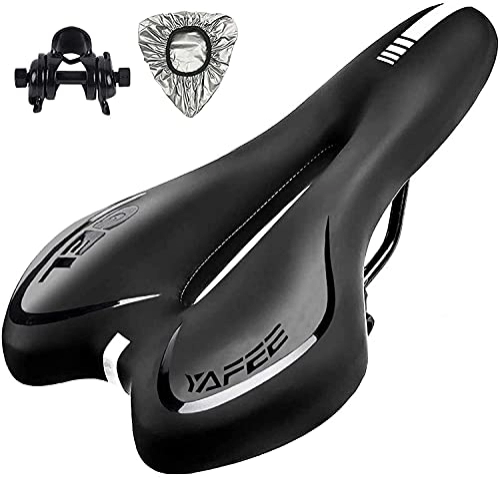 Mountain Bike Seat : Bike Seat, Gel Bicycle Saddle Comfortable Soft Breathable Cycling Bicycle Seat, Comfortable Bike Seat with Reflective Strips, for MTB Mountain Bike, Folding Bike, Road Bike Comfortable (Color : Schwarz