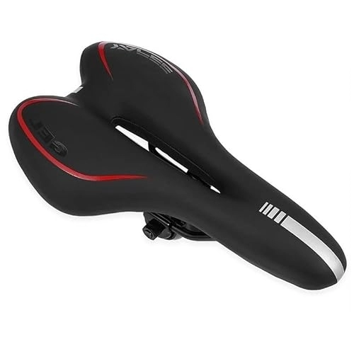 Mountain Bike Seat : Bike Seat Reflective Shock Absorbing Hollow Bicycle Saddle PVC Fabric Soft Mtb Cycling Road Mountain Bike Seat Bicycle Accessories Bike Saddle (Color : Red)