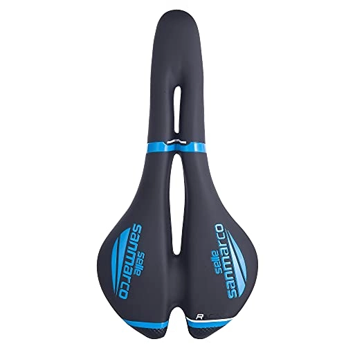 Mountain Bike Seat : Bike Seat Wide MTB Bicycle Saddle Silicone Skidproof Saddle Road Bike Saddle Bicycle Seats Hollow Soft PU Leather Bike Saddle (Color : Selle Blue)